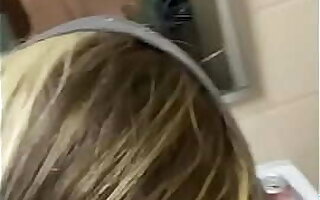 Cute college girl gets bent over public bathroom sink